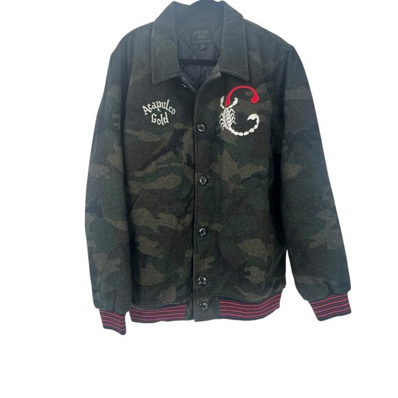 Acapulco Gold Men's Camouflage Wool Bomber Jacket Long Sleeve Green Size XL NWOT - Picture 1 of 8